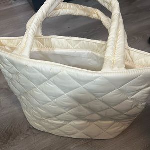 Donna Karan Cashmere Mist Tote quilted beige Travel Bag light tan Handbag New